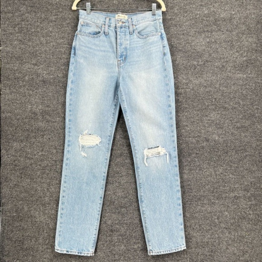 Madewell Jeans Womens 26 Classic Straight Button Fly High Rise Distressed Cotton